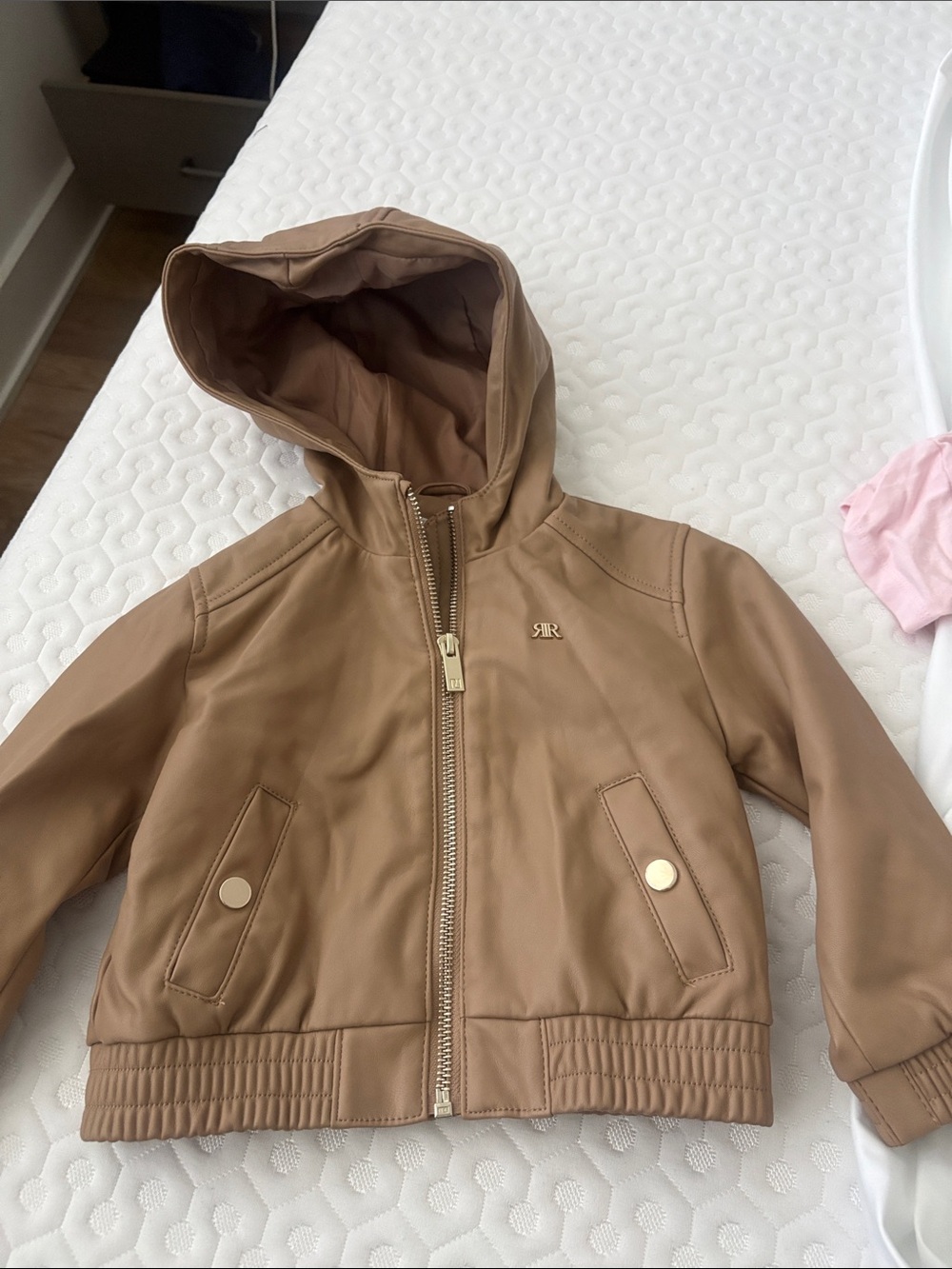 River Island Kids Hooded Faux Leather Jacket - Tan
